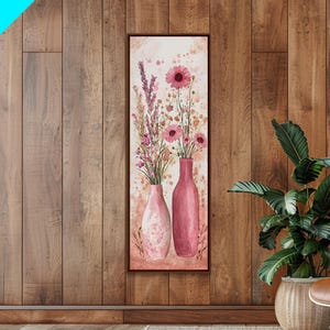 Wildflower Vase Canvas Print Rustic Decor Botanical Prints Cottagecore Wall Art Pink Orange Wall Art Vertical Wall Art Gift