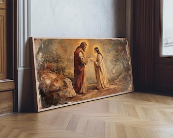 Noli Me Tangere Christ and Mary Magdalene Romanticism Framed Canvas Print - Resurrection Garden Scene Extra Large Christian Wall Art for Ho