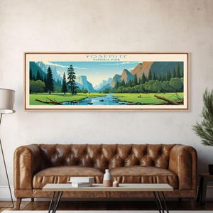 Yosemite National Park Panoramic California Travel Art, National Park Print, Minimalist Travel Art, Midcentury Modern Style Art