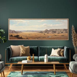 Panoramic Watercolor of Badlands National Park, North Dakota Wall Art, Landscape Painting Travel Art image 13