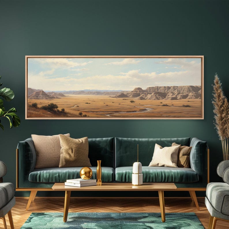 Panoramic Watercolor of Badlands National Park, North Dakota Wall Art, Landscape Painting Travel Art image 13