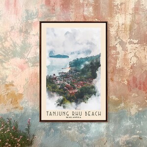 Tanjung Rhu Beach, Malasyia Watercolor Beach Print, Vacation Gift, Malasyia Wall Art, Framed Canvas Print, Framed Beach Painting