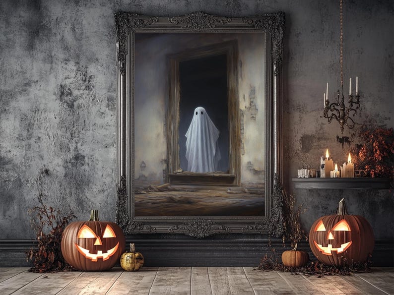 The Ghost In The Mirror, Framed Canvas or Canvas Print, Gothic Victorian Halloween Painting, Cool Halloween Decor, Dark Academia image 18