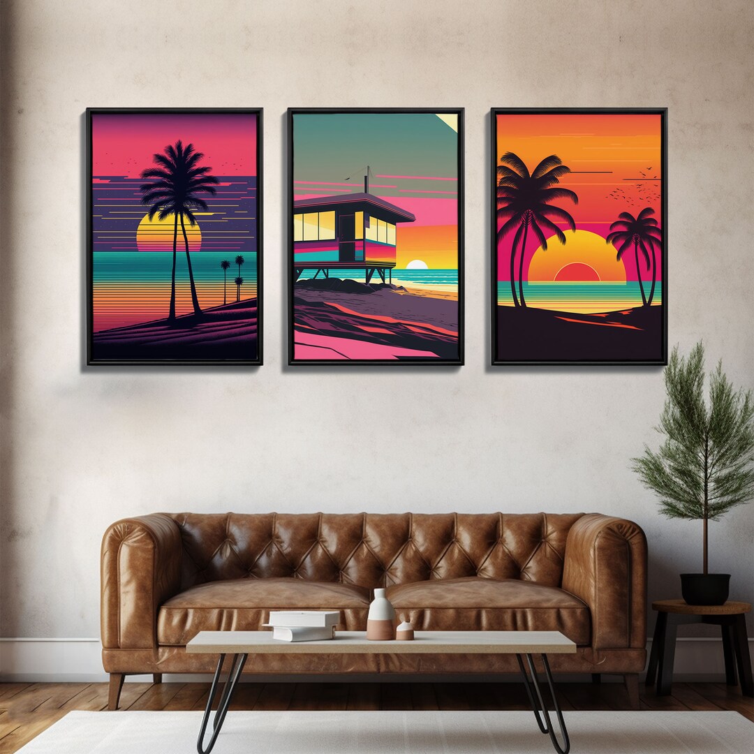 Beach Vibes, 3 Panel Wall Art, Framed Canvas Prints, Triptych Art, 3 ...