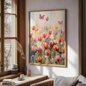 Tulip Field Wall Art, Flower Wall Print, Colorful Art, Butterfly Art ...