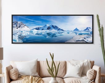 Beautiful Photographic Panoramic of Antarctica, Sunset Photography, Winter Decor, Christmas Deco, Framed Canvas Print, Landscape Photography