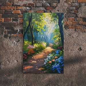 Springtime Path Through An Enchanted Forest, Art Print, Framed Canvas Print, Enchanting Scenary, Oil Painting Print, Cottagecore Art