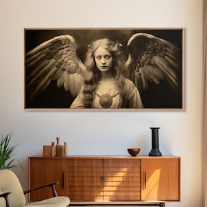 Tintype Photo Of An Angel, Angel Art, Angel Painting, Framed Canvas Print, Guardian Angel, Angel Art Print, Angel Wings, Religious Art