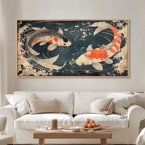 Feng Shui Koi Fish Art, Zen Art, Yin and Yang, Framed Canvas Print, Japanese Style Art, Watercolor Fish Art, Koi Print, Koi Painting image 7