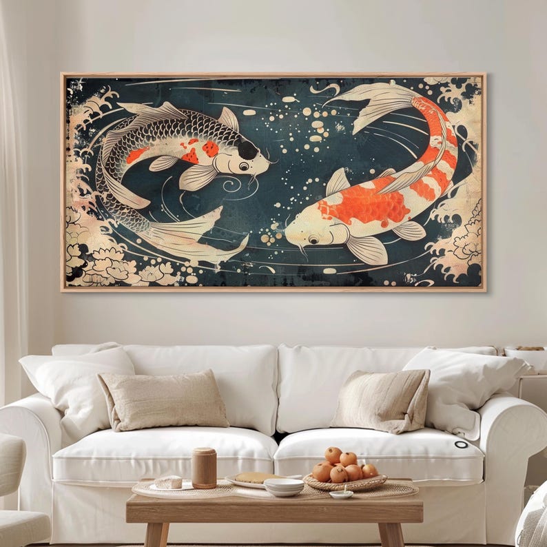 Feng Shui Koi Fish Art, Zen Art, Yin and Yang, Framed Canvas Print, Japanese Style Art, Watercolor Fish Art, Koi Print, Koi Painting image 7
