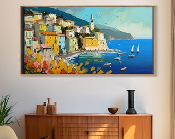Positano Canvas Print Art, Framed Art, Amalfi Coast, Seascape Painting, Impressionist Art, Living Room Decor, Large Wall Art, Gift Ideas
