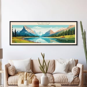 Glacier National Park, Panoramic Montana Travel Art, National Park Print, Minimalist Travel Art, Midcentury Modern Style Art