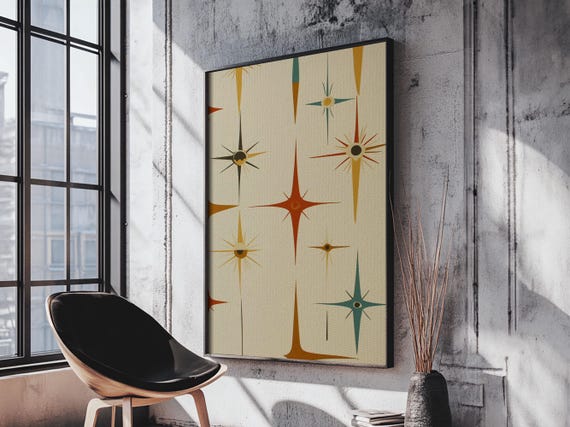 Mid Century Modern Atomic Starburst Retro Wall Art - Atomic Decor