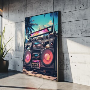 Vintage Boombox Canvas Print, 80s Vaporwave Aesthetic Wall Art, Boombox Print, cd boombox art, Music Studio Art, Studio Decor image 3