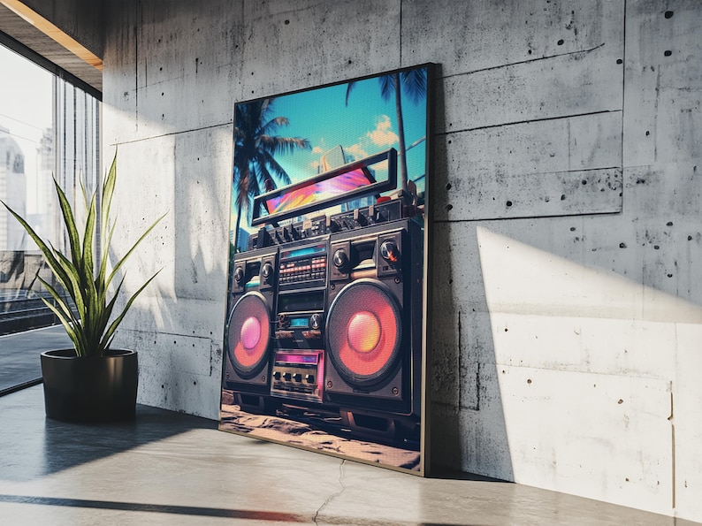 Vintage Boombox Canvas Print, 80s Vaporwave Aesthetic Wall Art, Boombox Print, cd boombox art, Music Studio Art, Studio Decor image 3