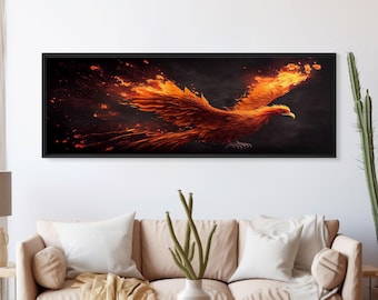 Panoramic Canvas Print Of "The Phoenix" - Rebirth Art - Framed Canvas Art - Framed Wall Art - Incredibly Beautiful Phoenix Decor