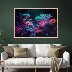 Coral Reef art, synthwave aesthetic ocean art, framed canvas art, framed wall art canvas print image 19