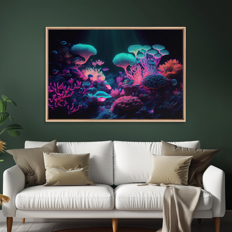 Coral Reef art, synthwave aesthetic ocean art, framed canvas art, framed wall art canvas print image 19