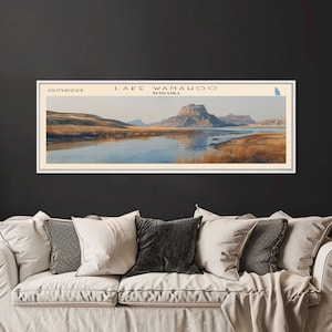 Lake Wanahoo Nebraska Framed Canvas Print, Lake House Decor, Panoramic Wall Art, Travel Poster, Landscape Painting, Bedroom Decor