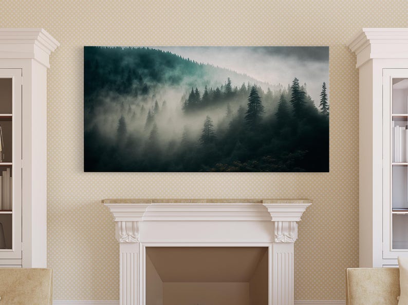 Foggy Forest wall art, relaxing art, zen art, framed canvas print, foggy landscape, trendy decor image 19