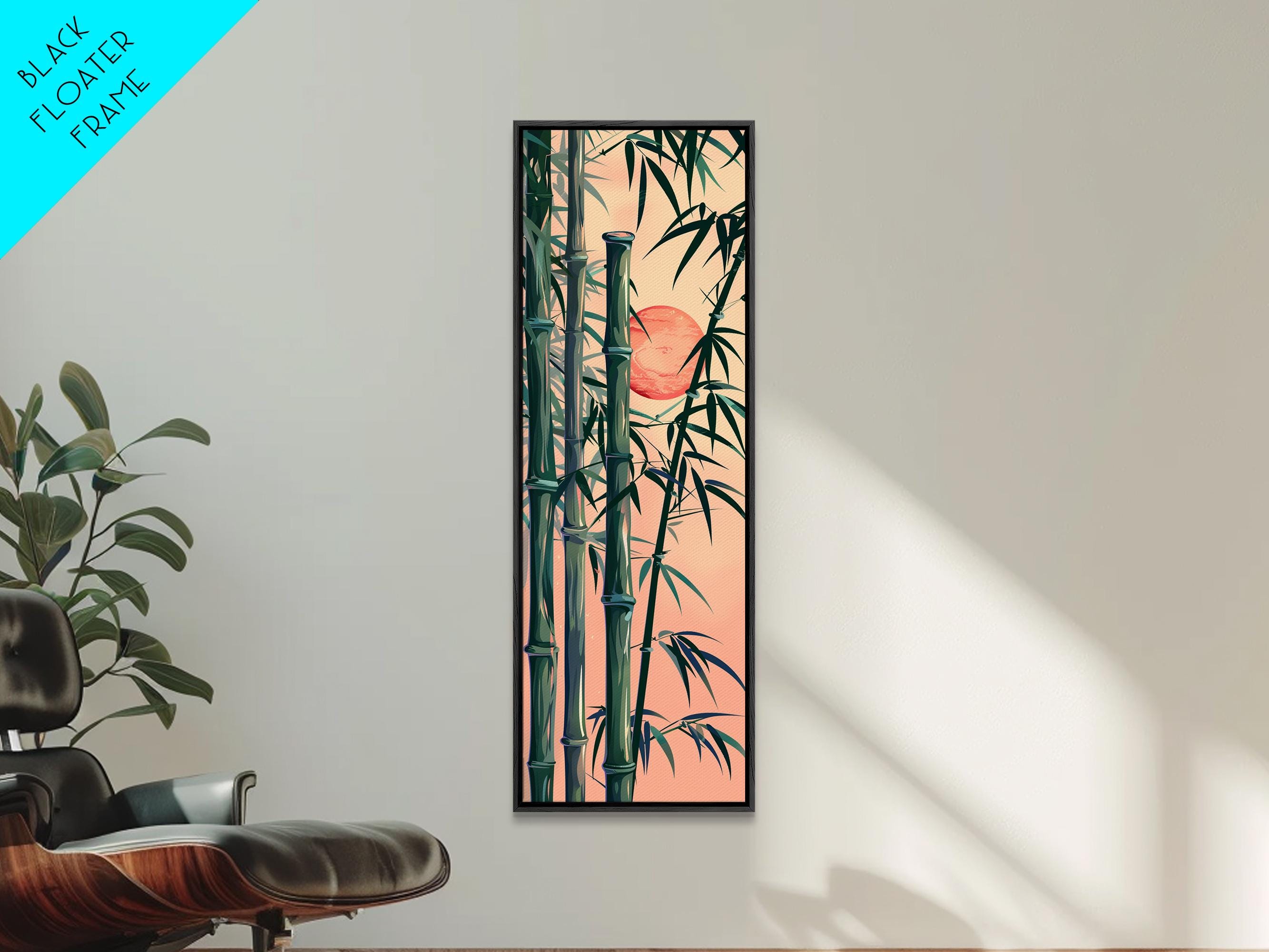 Framed Canvas Print of Bamboo Stalks and Red Sun, Traditional Japanese ...