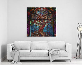 Stained glass tree of life on canvas, beautiful art, framed canvas print, framed wall art, wall decor