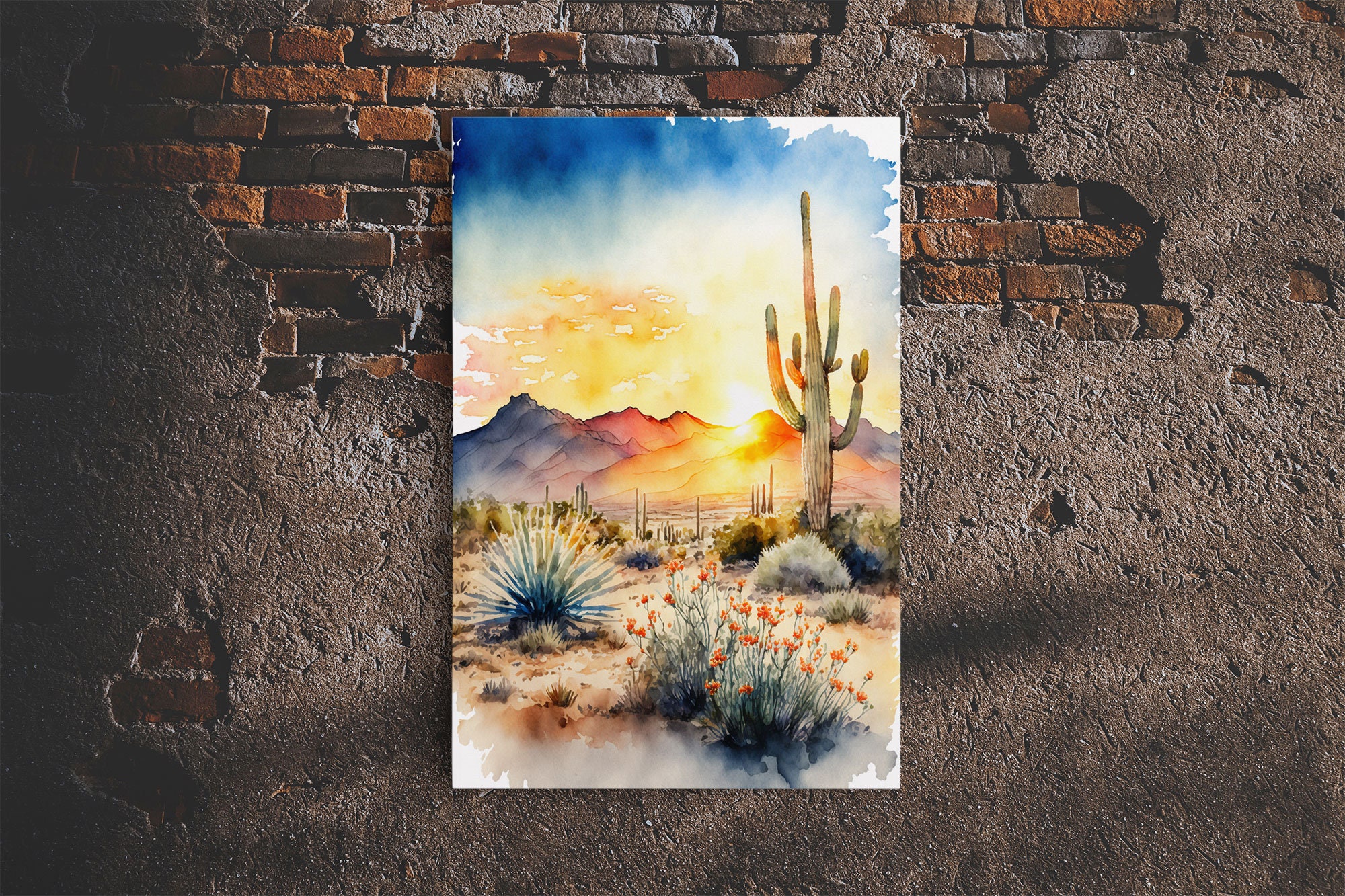 Arizona Desert Cactus Canvas Wall Art - Farmhouse Nature Decor - Southwestern Wilderness Print
