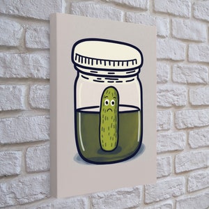 Sad Pickle Art, Framed Canvas Print, The Last Pickle, Cartoon Pickle Art