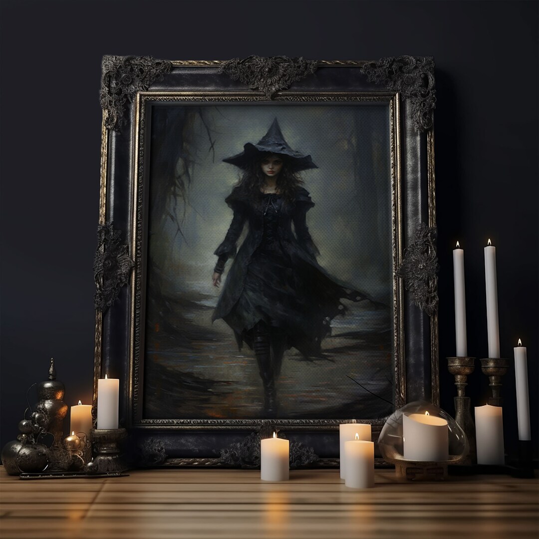 The Witch, Witch Decor, Halloween Witch, Framed Canvas, Retro Hallowen ...