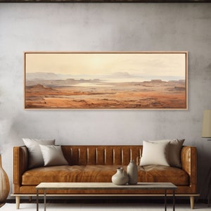 Arizona Desert, Canvas Wall Art, National Park Poster, Extra Large Horizontal Print, Panoramic Watercolor Minimalist Landscape Art
