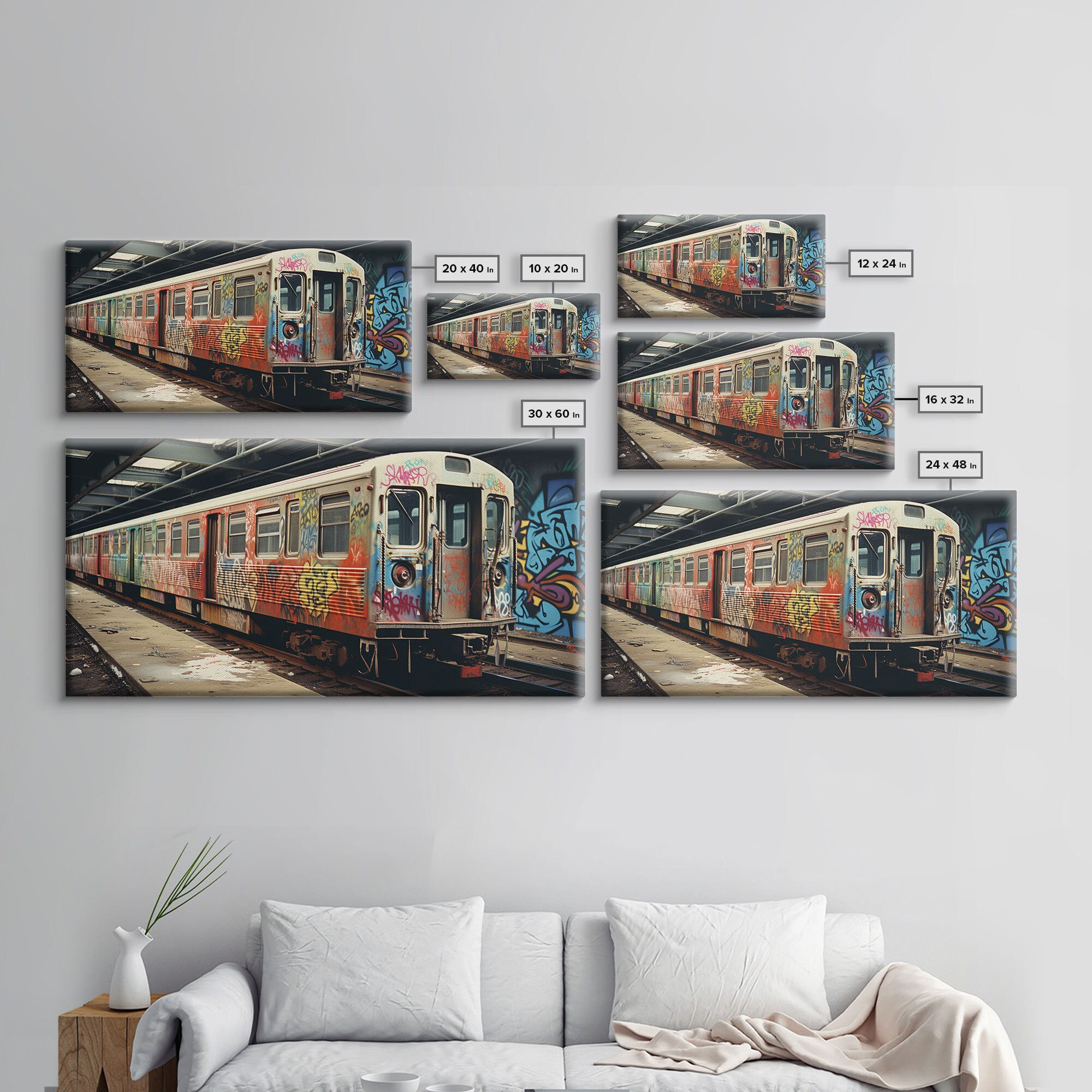 Graffiti Art on A Subway Train, Framed Canvas Print, Urban