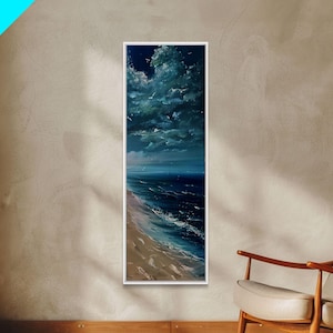 Oversized Tall and Narrow Ocean Landscape Wall Art, Canvas Painting Framed and Printed, Vertical Wall Art for Office, Modern Wall Art Print