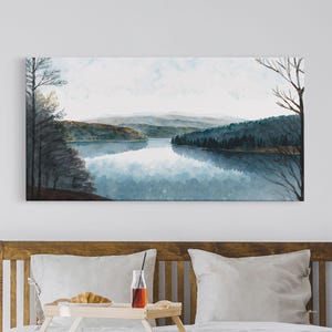 Art du lac bleu | Impression sur toile encadrée | Tableau Blue Lake | Décoration Lake House | Peinture de paysage de chambre d'amis | Tableau sur le lac Détroit image 1