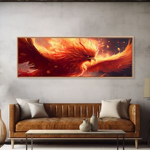 Panoramic Phoenix Canvas Print Of &quot;Rebirth&quot; - Rebirth Art - Framed Canvas Art - Framed Wall Art - Incredibly Beautiful Phoenix Decor