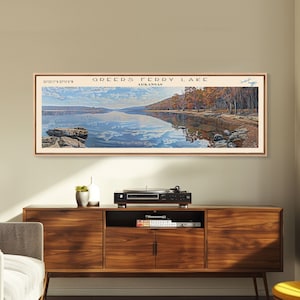 Greers Ferry Lake Arkansas Framed Canvas Print, Panoramic Lake House Decor, Wall Art, Travel Poster, Beautiful Lake Painting, Nature Art