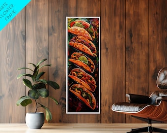 Taco Painting Framed and Printed on Canvas, Colorful Kitchen Wall Art, Mexican Inspired Food Art, Large Narrow Wall Art, Kitchen Decor