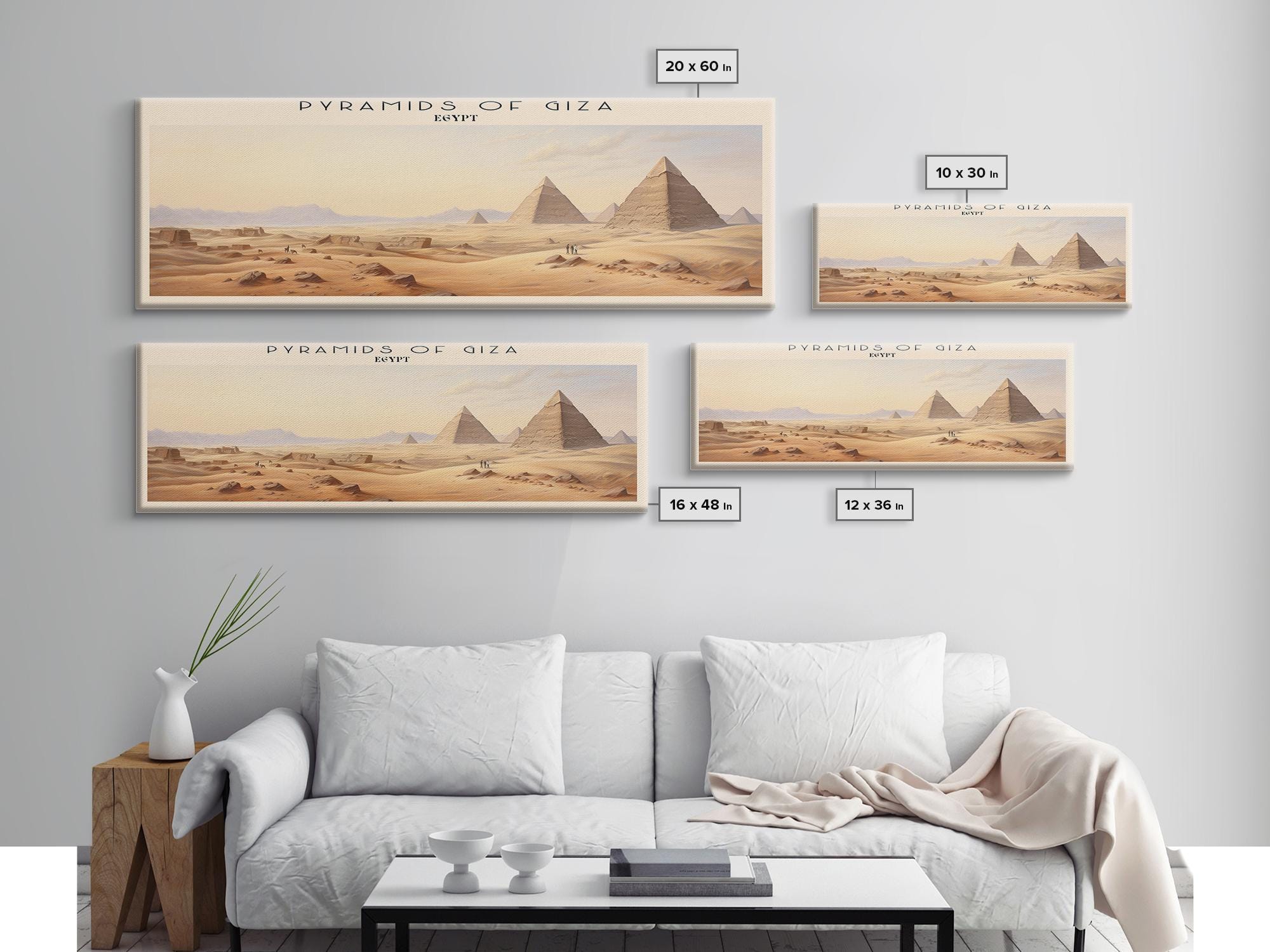 Pyramids of Giza Framed Canvas Print Travel Poster | Panoramic Wall Art ...