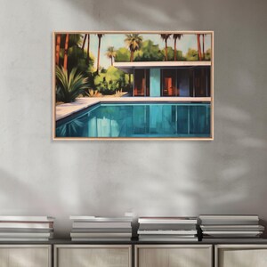 The Pool House, Mid Century Modern Decor, Framed Wall Art, Architectural Print, Retro Art, Swimming Pool Art, Framed Painting image 7