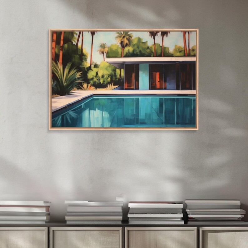 The Pool House, Mid Century Modern Decor, Framed Wall Art, Architectural Print, Retro Art, Swimming Pool Art, Framed Painting image 7