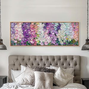 White, Pink and Purple Wild Flowers, Framed Canvas Print, Floral Oil Painting, Abstract Flower Painting, Panoramic Oversized Wall Art