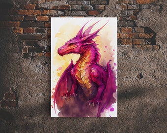 Watercolor painting of a dragon, framed canvas print