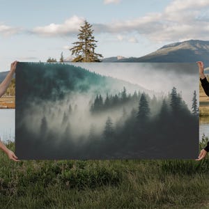 Foggy Forest wall art, relaxing art, zen art, framed canvas print, foggy landscape, trendy decor image 6