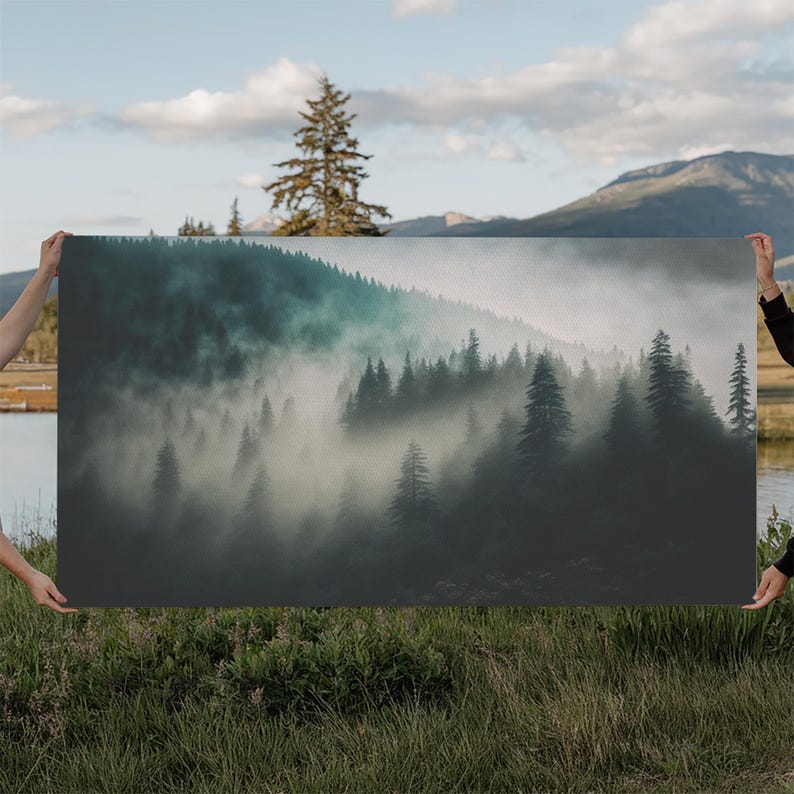 Foggy Forest wall art, relaxing art, zen art, framed canvas print, foggy landscape, trendy decor image 6