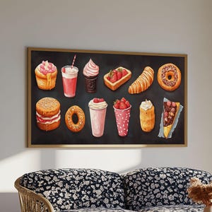 Retro Kitchen Wall Art Canvas Print, Oil Painting Of Desserts, Kitsch Home Decor, Dining Room Art, Restaurant Wall Art, Decor for Restaurant