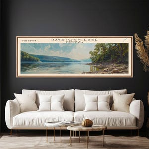 Lienzo enmarcado del lago Raystown, Pensilvania, decoración para casas de lago, arte de pared, póster panorámico de viaje, pintura de paisaje, arte moderno.