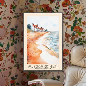 Walberswick Beach, United Kingdom Watercolor Beach Print, Vacation Gift, United Kingdom Wall Art, Framed Canvas Print, Framed Beach Painting