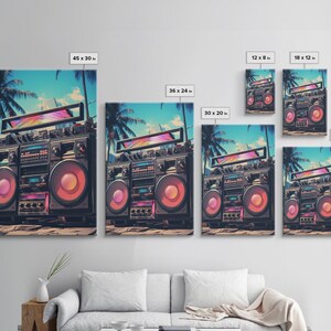 Vintage Boombox Canvas Print, 80s Vaporwave Aesthetic Wall Art, Boombox Print, cd boombox art, Music Studio Art, Studio Decor image 8