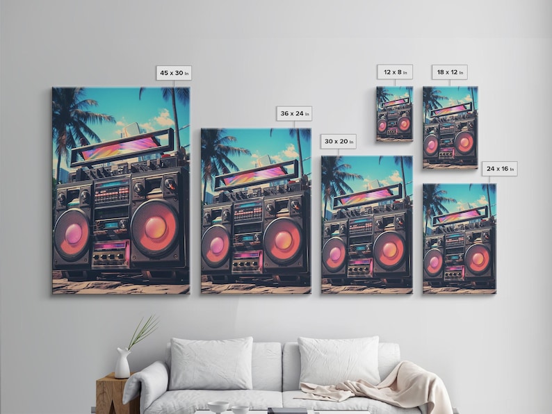 Vintage Boombox Canvas Print, 80s Vaporwave Aesthetic Wall Art, Boombox Print, cd boombox art, Music Studio Art, Studio Decor image 8