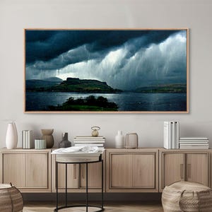 Foggy night rainstorm over the lake canvas print, nature and landscape wall art, ready to hang, cool wall art