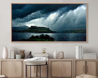 Foggy night rainstorm over the lake canvas print, nature and landscape wall art, ready to hang, cool wall art